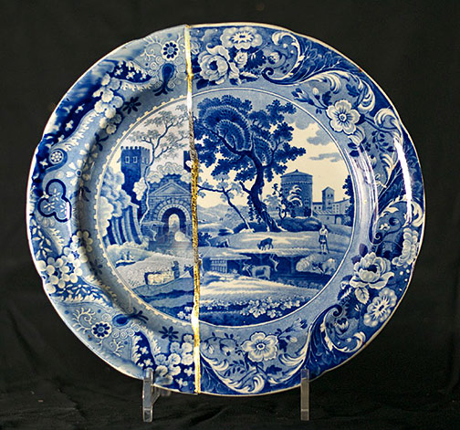 Mended ceramic aesthetic - Paul Scott blue and white porcelain