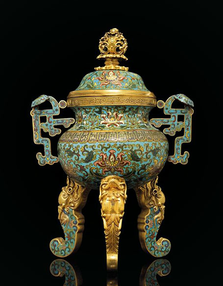 cloisonne enamel tripod censer and- over---China,-qing-dynasty,-qianlong-period-(1736-1795)