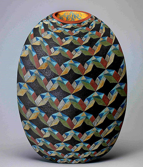 Elizabeth Fritsch, Quantum Pocket II,-1992, Geometric cubist pattern