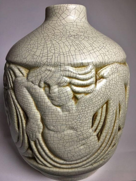 MOUGIN---vase-art-deco-craquelé with nude female relief