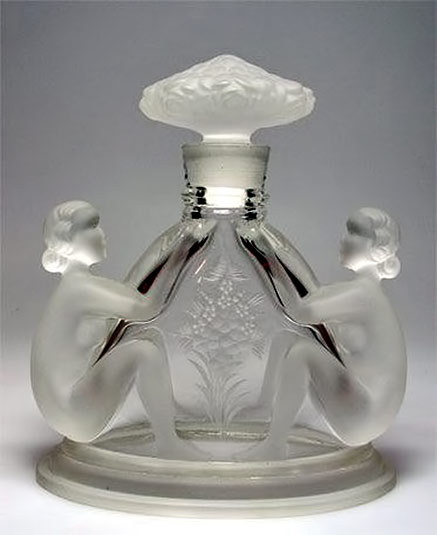 Vintage-frosted glass perfume-bottle-nude-female figures