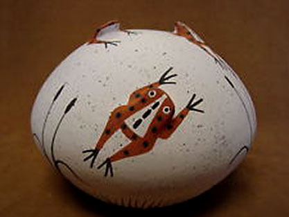 Zuni Indian Pottery Hand-Coiled-Frog Seed Pot-by Marcus Homer