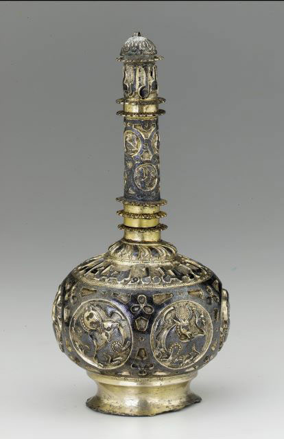 Iran, silver rose water bottle made of silver gilt,-early 12th-century