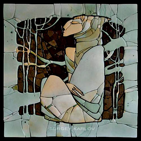 Seated solitary female stone mosaic - Sergey Karlov