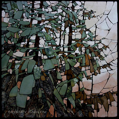 Evening Study on 'Forest mosaic'---relief-mosaic-Moscow 2005-Easel-mosaic---Sergey-Karlov