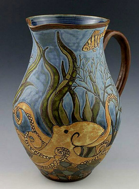 Large- Ocean Life' Pitcher--Sarah Moore--Sassafrass Pottery