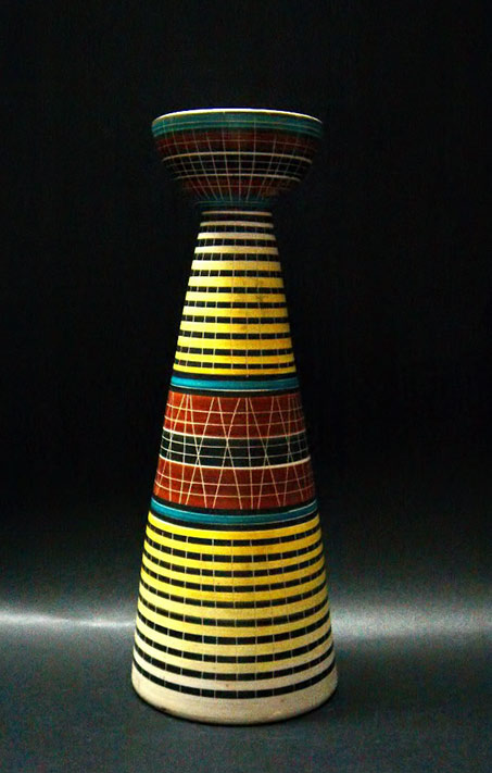 Leonardi, Rovereto, flared conical vase, white abstract decorations-1950