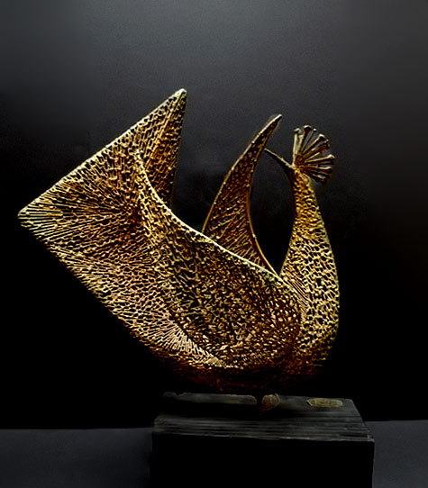 Sascha Brastoff Gilded Wire Abstract Peacock Sculpture from-Early California Antiques