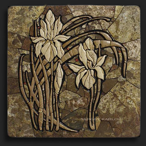 Sergey-Karlov---Russian-stone-mosaic of Iris flowers