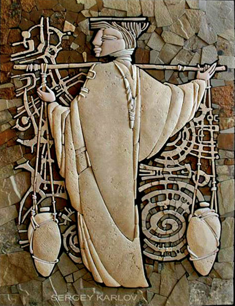 Water bearer stone mosaic by Sergey Karlov