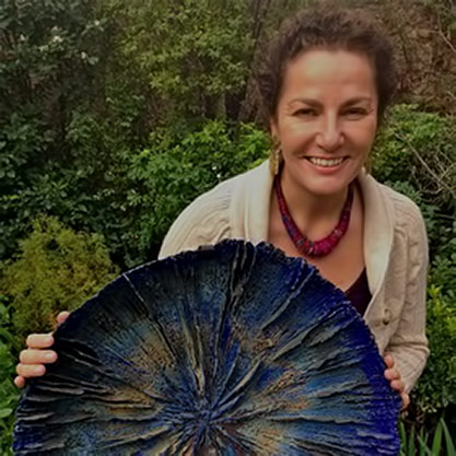 Pascale Lehmann with ceramic sculpture plate