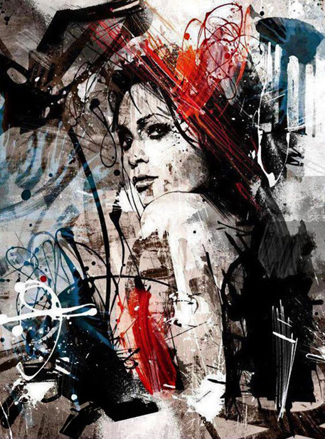 Abstract female street-art by Russ Mills
