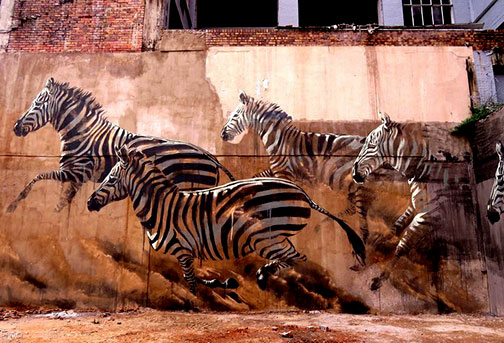 Faith47--central Johannesburg,South Africa running zebras