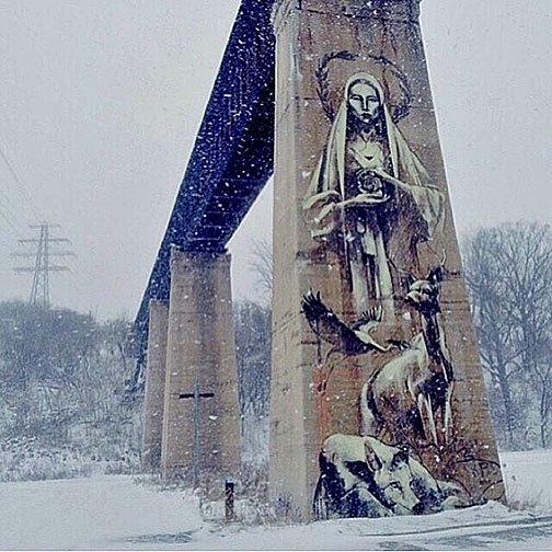 Faith47-bridge-mural - Toronto, Canada, is titled "The Pull of the Land".