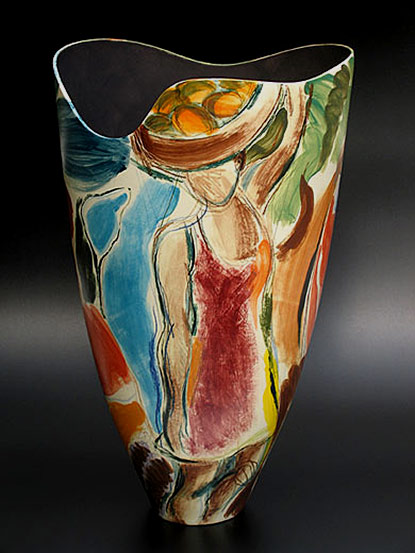 Ingrid_Saag Mango Pickers vase - lady carrying mangoes on her head