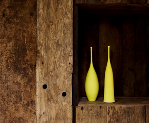 Two canary yellow ceramic bottles - Sophie Cook