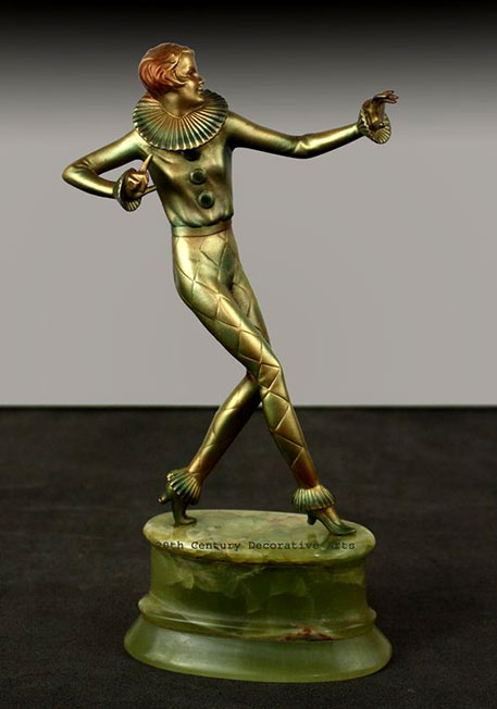 A Lorenzl Art Deco bronze harlequin dancer, Vienna 1930s
