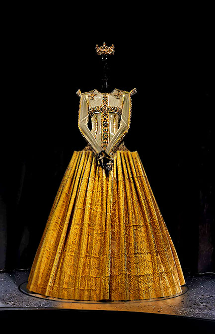 Guo Pei -- Cross-decorated-dress-(silk,-gold-foil,-crystals)