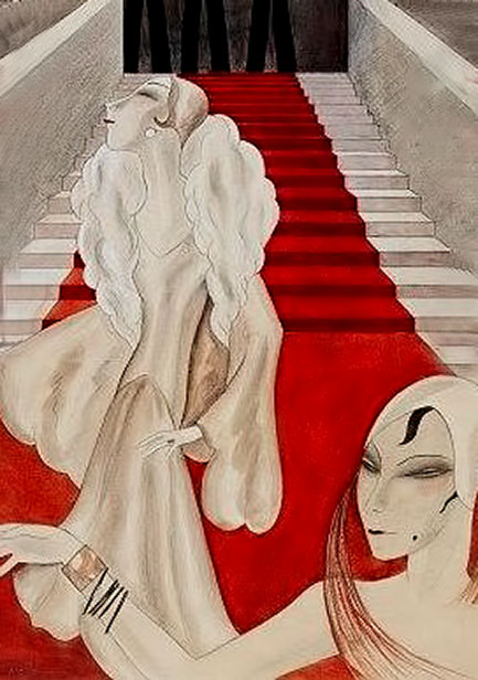 Dorte Clara Wolff - Dodo - 2 art deco women on red carpet