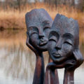 Šárka Piešová Head in the palms ceramic sculpture-
