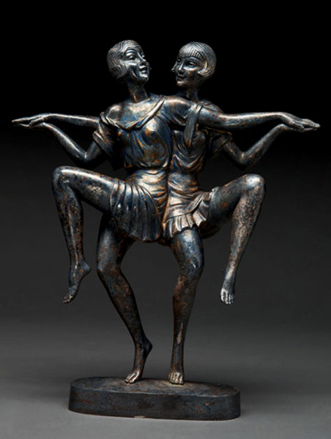 Ignacio Gallo-(Spanish,-19th-20th-century).-An-Art Deco Silvered Bronze of Two Dancing Women