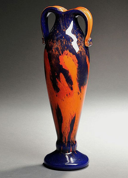 Schneider Art Deco Vase-blue and orange--Skinner