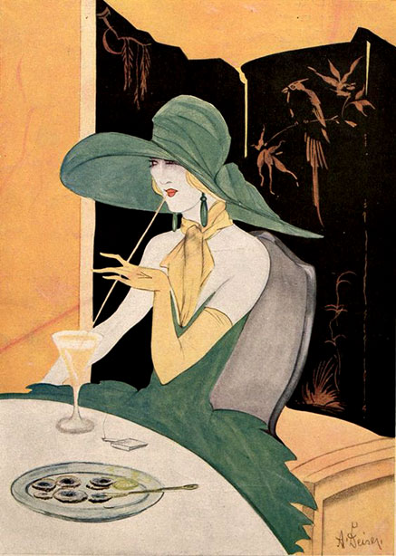 Art deco woman with cocktail - magazine cover art, by A Deiser