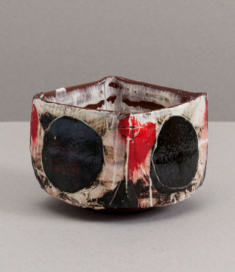 Adam Posnak--square bowl in red, black and white