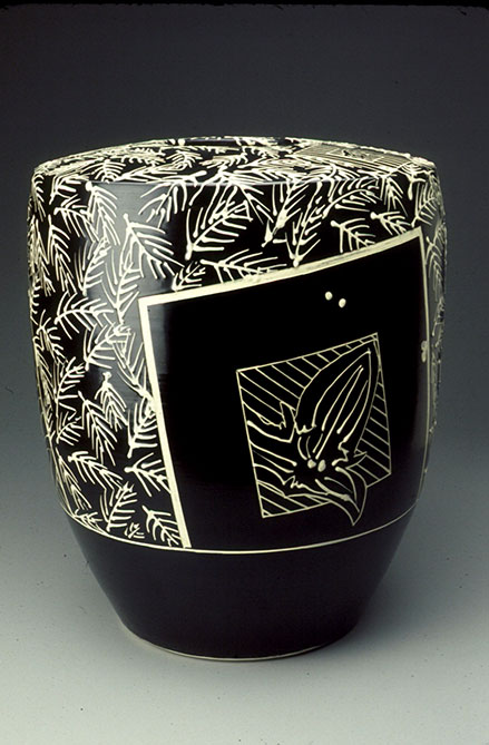 Alex Mandli - Black & White Series White earthenware clay, black slip decoration, sgraffito, slip trailing, clear glaze