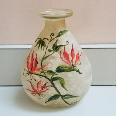 Carole-Young-Bold-Vase--Spectrum-Gallery with hand painted flower decoration