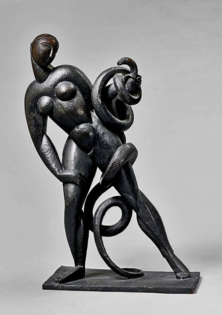 'Femme au Serpent' by Lithuanian-born French artist Jacques Lipchitz Bronze, dark brown patina, 24 in.