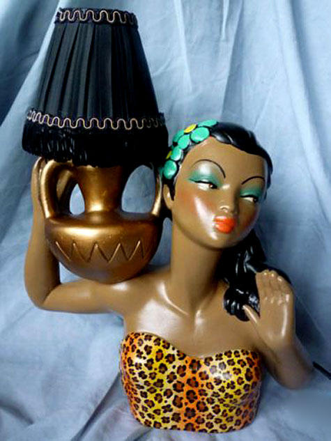 hula girl glamour pin up girl lamp--kitsch-hawaiian-50s-style--leopard-skin