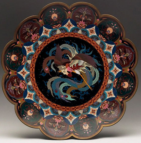 Japanese-cloisonne-plate with phoenix motif