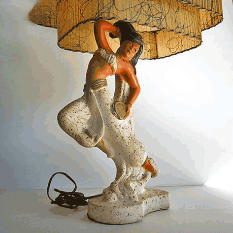 Kitschy 1950s Polynesian Belly Dancer Chalkware Lamp by TikiTiger,
