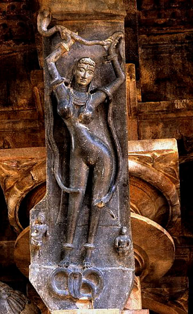Figure of Nagini,, Ramappa Temple,, Palampet, Andhra Pradesh, India