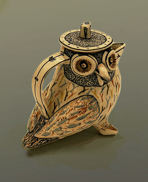 Owl Form, lidded container,-1982,-stoneware---Stephen Benweill