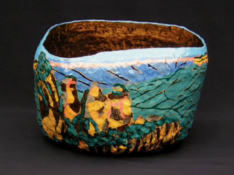 Peter Cooley tea bowl with landscape decoration