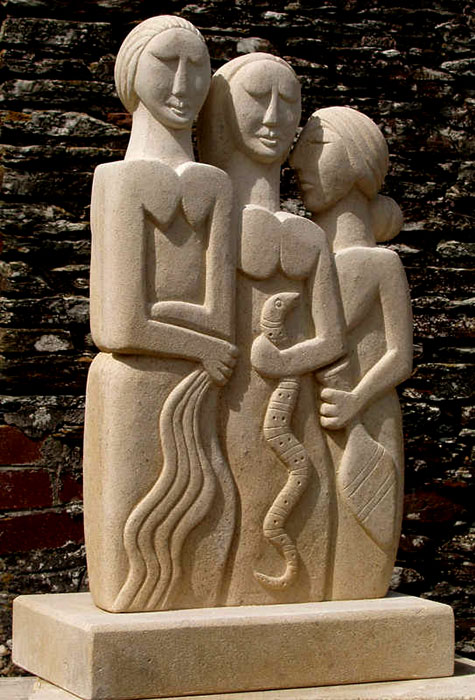 Outdoor sculpture 'Three-mothers'-Bathstone