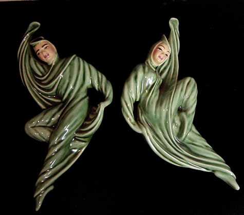 Vintage Ceramic Arts Studio Dancers ZOR & Zorina Wall Figurines Green