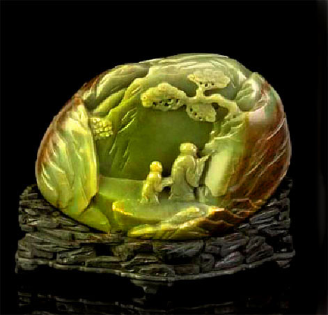 spinach-and-russet-jade-mountain-group,-19th-century--carved-in-relief-with-a-scholar-painting Spinach and russet jade mountain-group,-19th century--carved-in relief with scholar painting