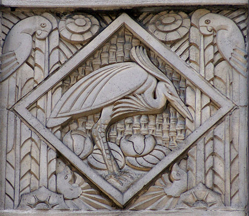 Art deco relief panel with heron and parrots on the Wacker Tower building on East Wacker Place in the downtown area of Chicago--Atelier Teee-Flickr