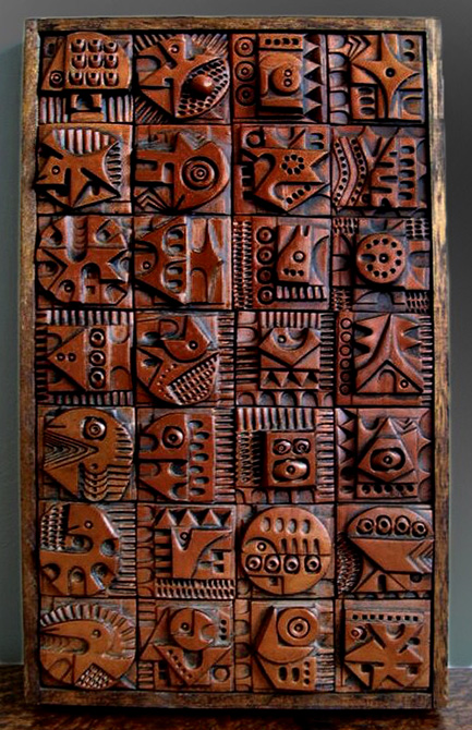 Carved Mid Century wall panel Evelyn Ackerman