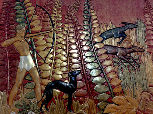 Jean Dunand, The hunter of gazelles, lacquer panel designed for the smoker of the Normandy Ship, 1935