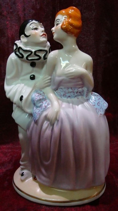 Lamp Figurine Statu Clown-Pierrette Harlequin-Art-Deco