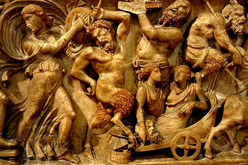 Relief from a sarcophagus depicting a Bacchic procession . Roman. - Werner Forman Archive, N.J. Saunders - Capitoline Museum, Rome
