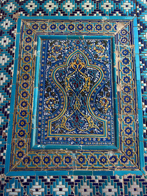 Rich mosaic tiles at Shohi Zinda,, Samarkand