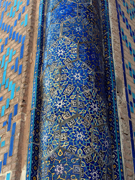 Mosaic corner pillar. Tamerlane mosque, town of Shakhrisabz