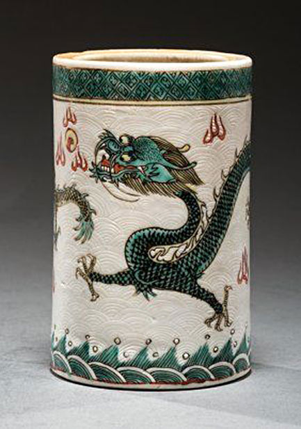 Chinese Famille Verte Porcelain Brushpot probably 19th-century