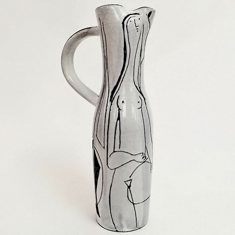 Jacques Innocenti,-Large Ceramic Vase Pitcher,-Black-and-White