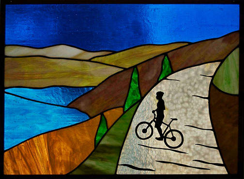 Mountain Explorations stained glass -Ken Lumbis